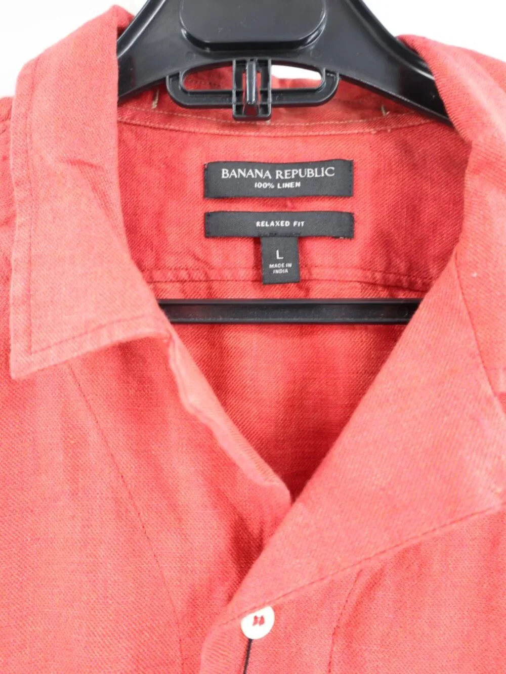 NWT Banana Republic Camp Shirt Mens Large Linen Relaxed Short Sleeve loop collar